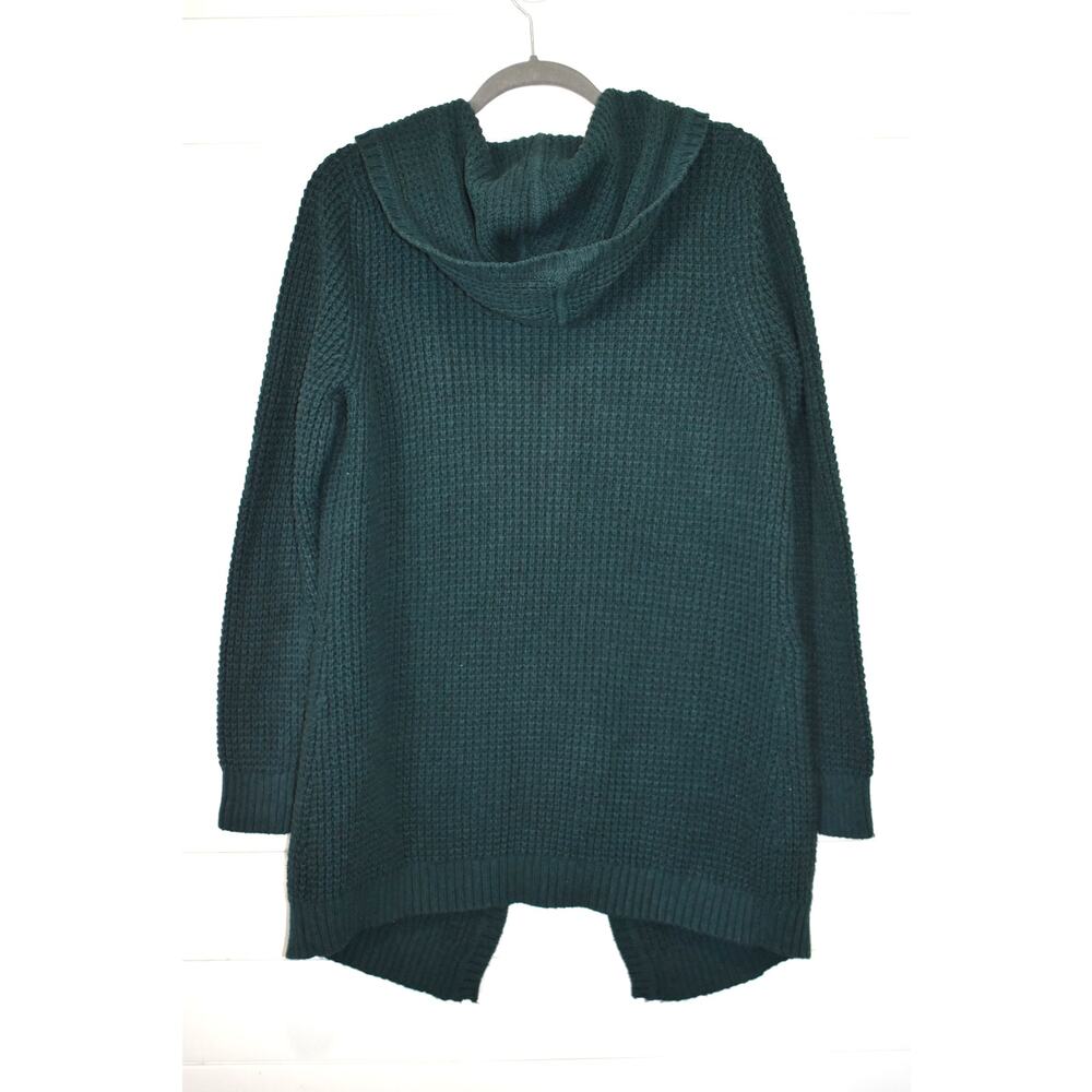L.L. Bean Sweater Green Large Merino Wool Cotton Open Front Hood Cardigan Knit - Picture 5 of 9